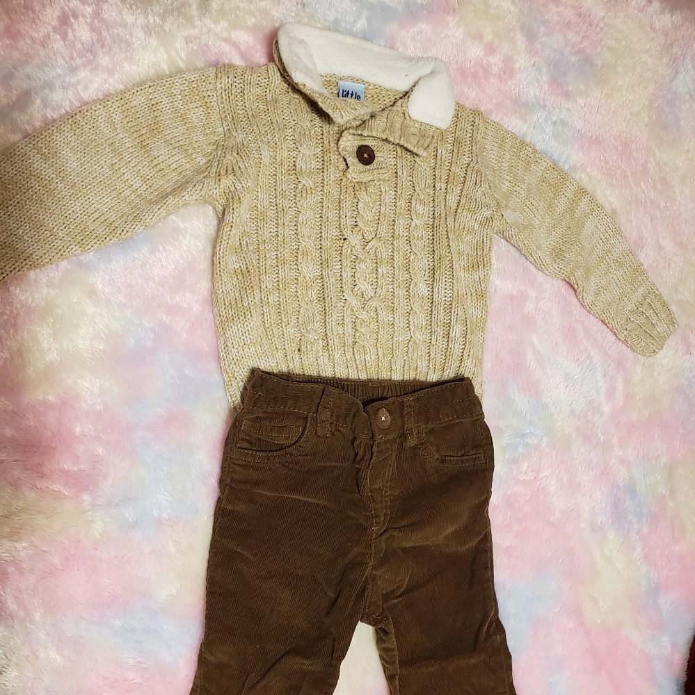 Little Lad Sweater and Pants Beige Faux/Brown